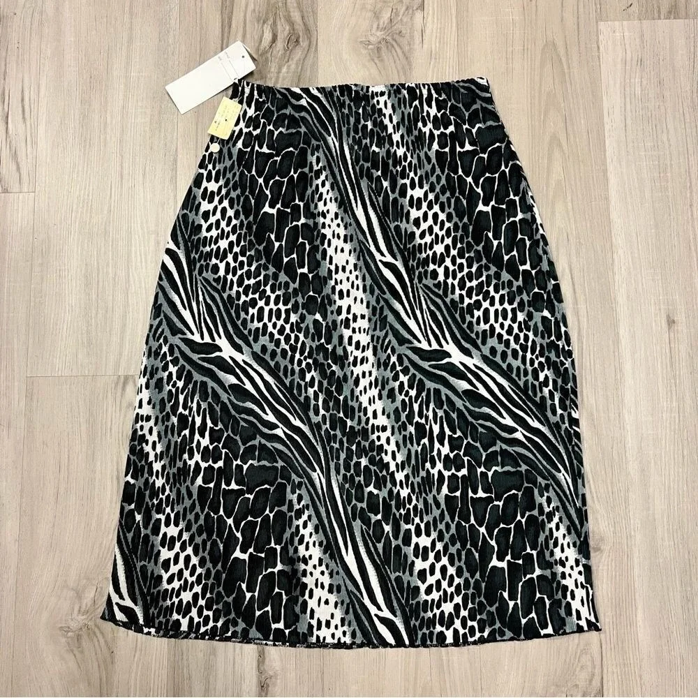 Vintage NINETY 90's animal print skirt sz M Gray white black print stretchy NWT - Picture 3 of 11